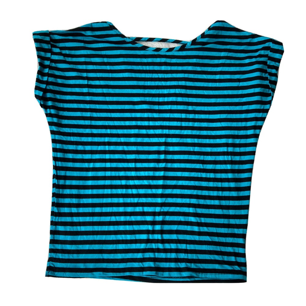 Juniors Shirt Sz Large Top Blue Black Striped Missing Brand Label Summer Spring